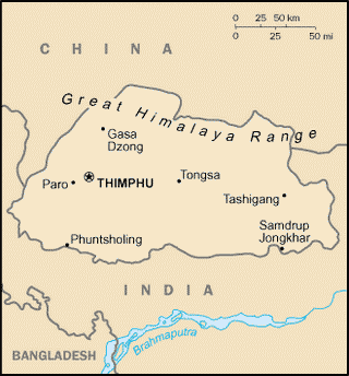 Kaart Bhutan