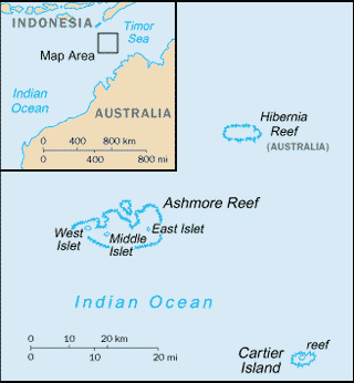 Kaart Ashmore en Cartier Eilanden