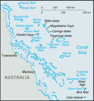 Kaart Koraalzee-eilanden