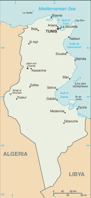 Kaart Tunesië