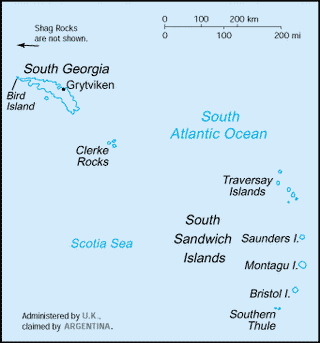 Kaart Zuid-Georgië en de Zuidelijke Sandwicheilanden